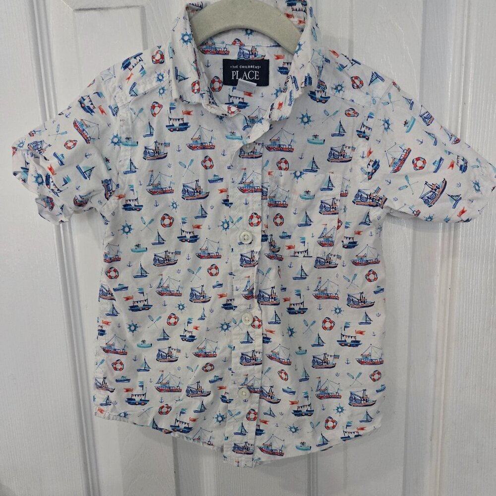 Childrens Place 2t Short Sleeve Nautical Theme Button Up
